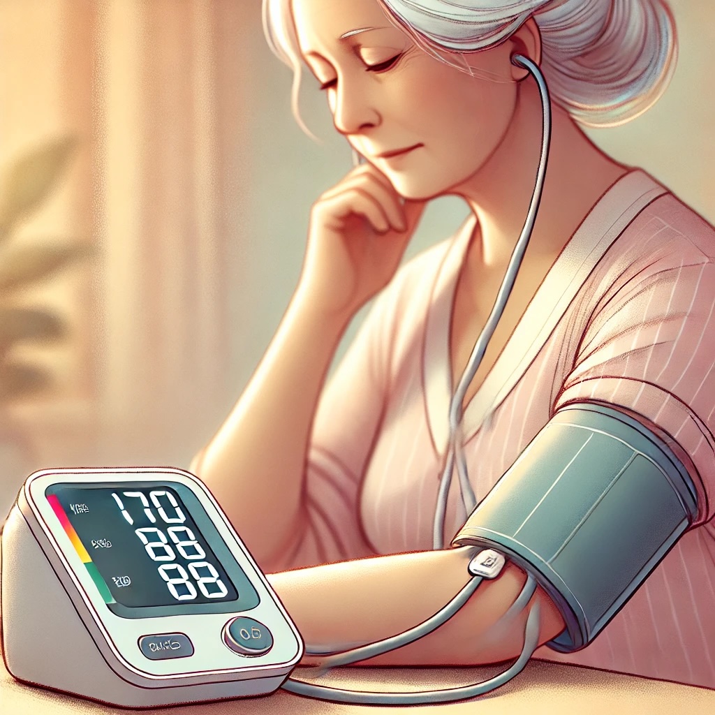 Elderly people measuring blood pressure