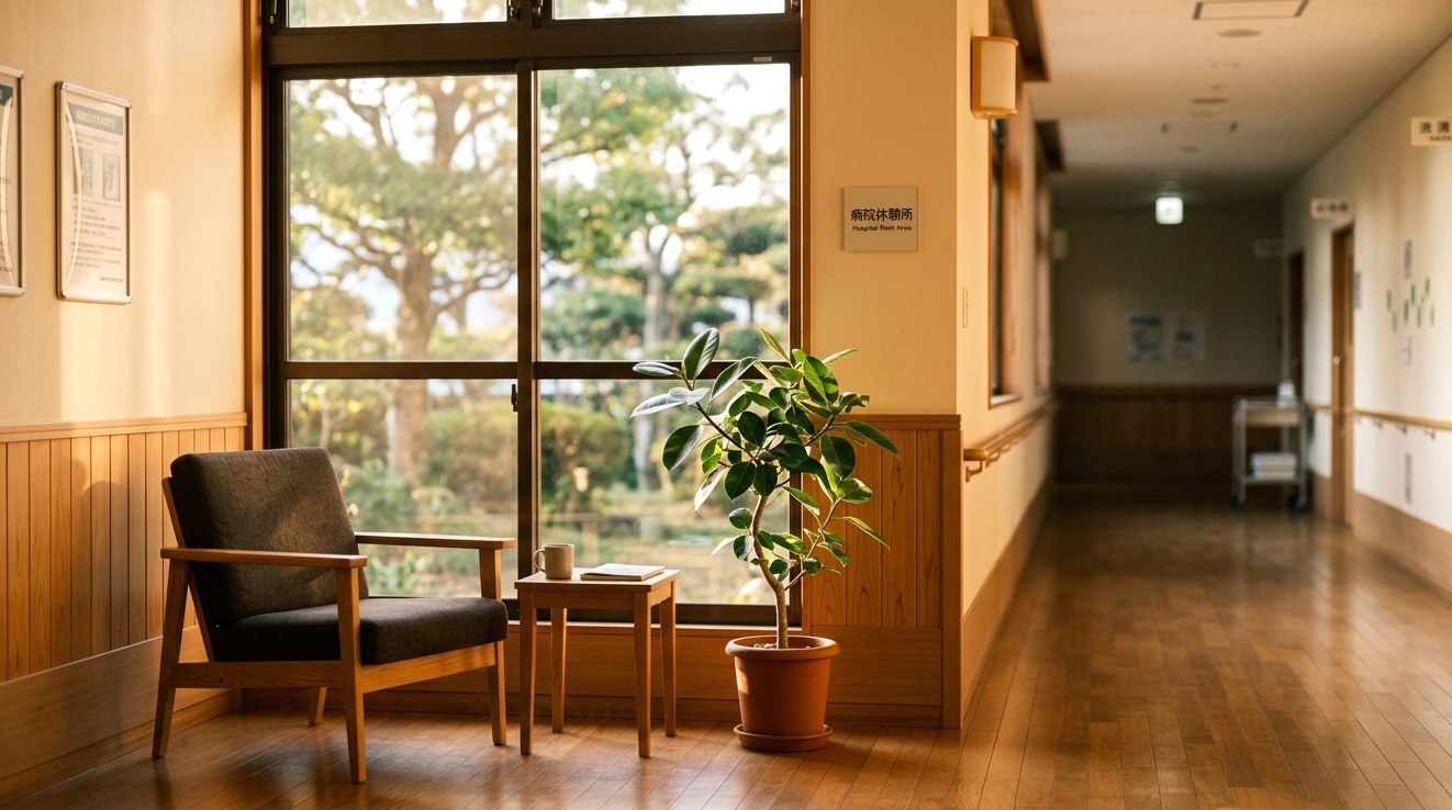 病棟の窓辺。考えを整える静かな空間