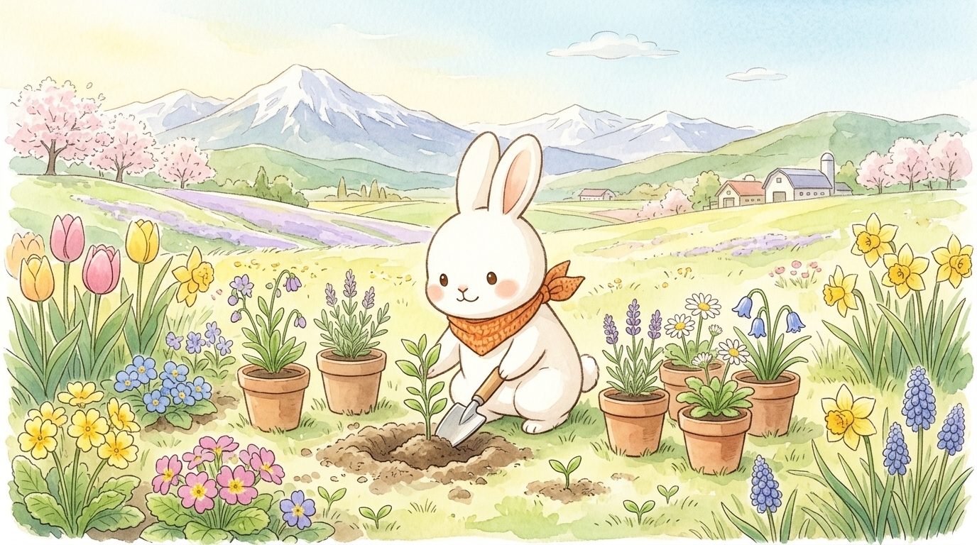 GWの庭で苗を植えつけるうさうさ