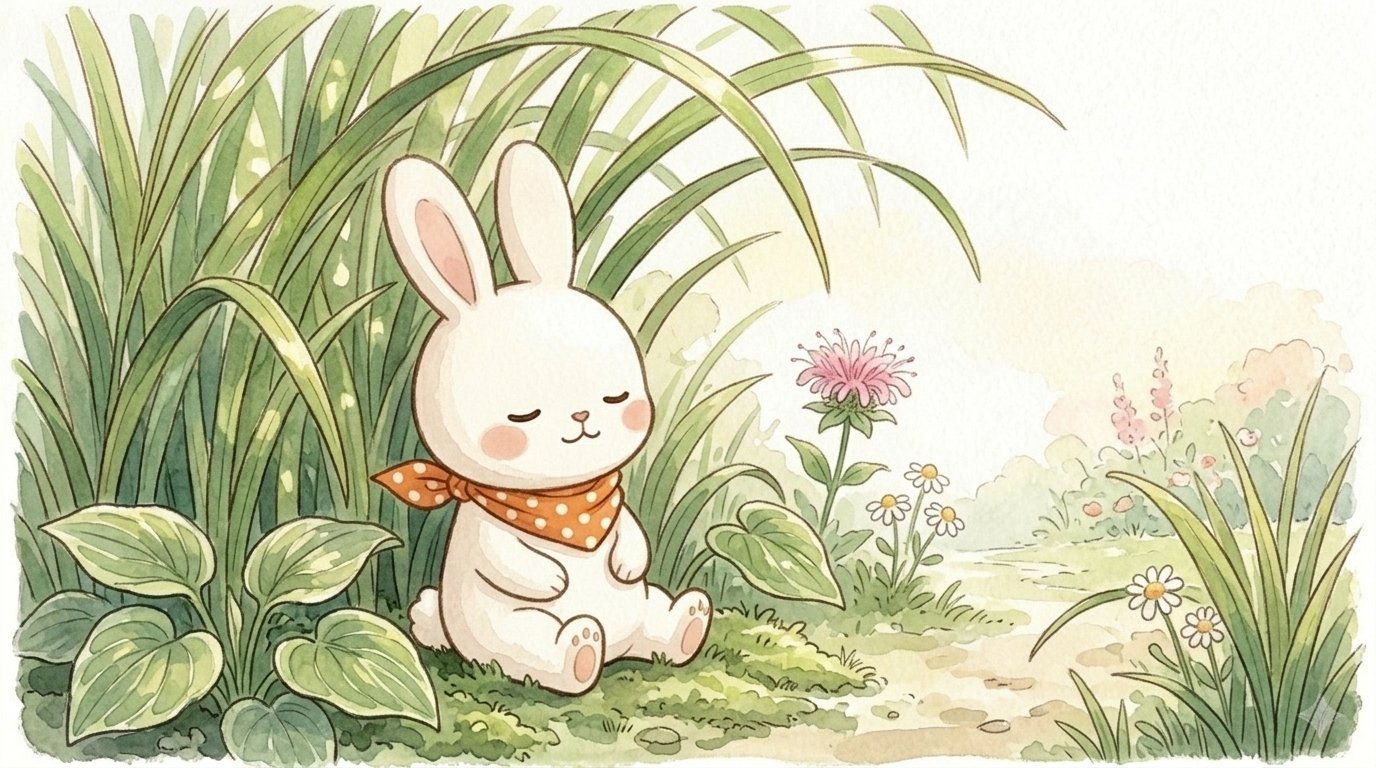 夏のグラスの木陰で一休みするうさうさ