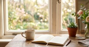 看護管理職を辞めた朝のテーブル。コーヒーとノートと春の庭